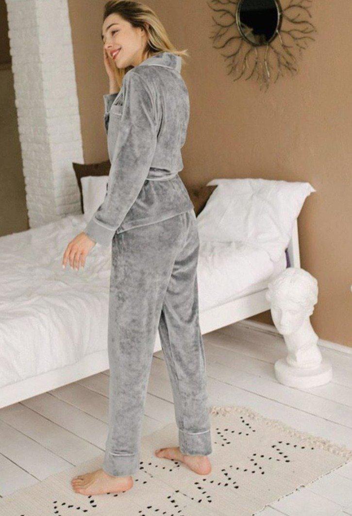 Pyjama Femme Velours Gris